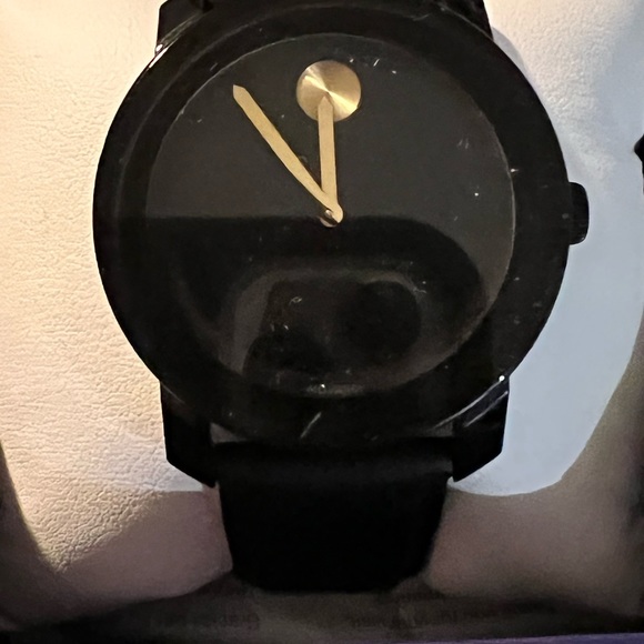 Movido “Bold” all blk w gold dial and blk lthr band - Picture 7 of 7